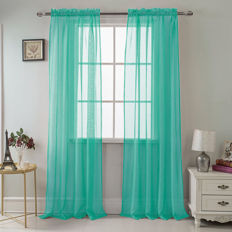 Panneau de rideau transparent simple de couleur unie avec passe-tringle Landose, Bleu sarcelle, l 55 po x L 90 po