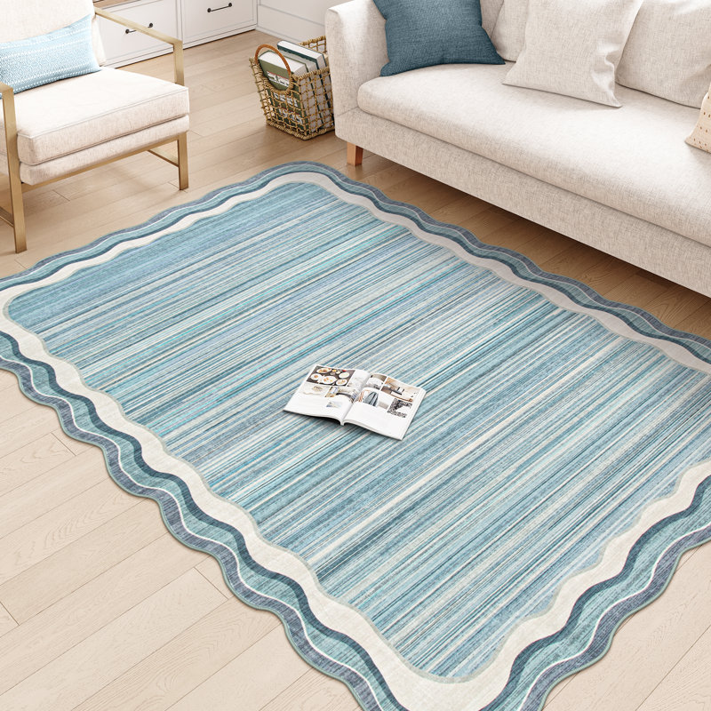 Tribal Gradient Border Wave Washable Area Rug – Boho Non-Slip Soft Floor Mat, Rectangle 5' x 7'