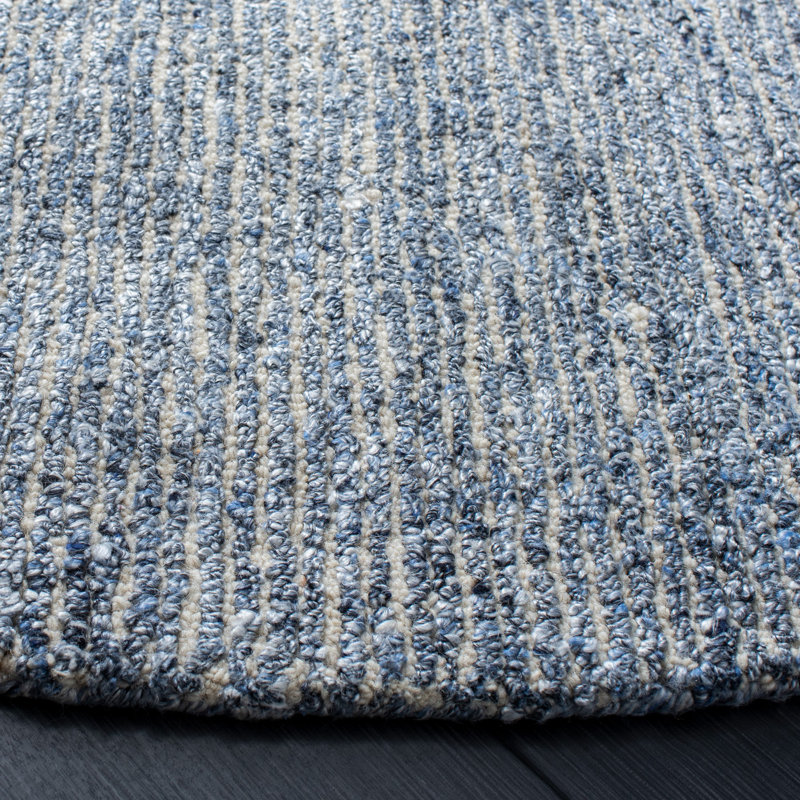 Tapis bleu en viscose / laine touffeté à la main Haddan, Rond 4 pi