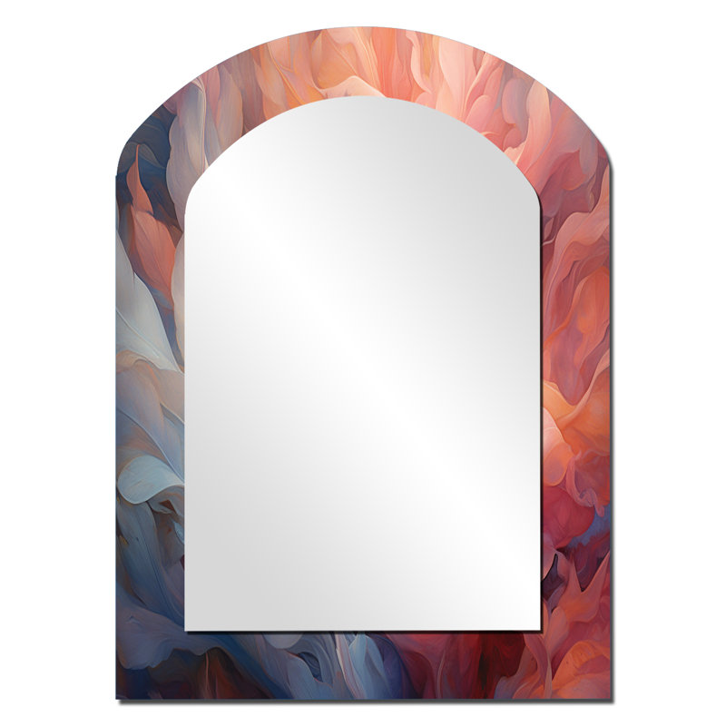 Peach Blue Rose Reverie I - Pink Arch Wall Mirror Decor, 34" x 25"