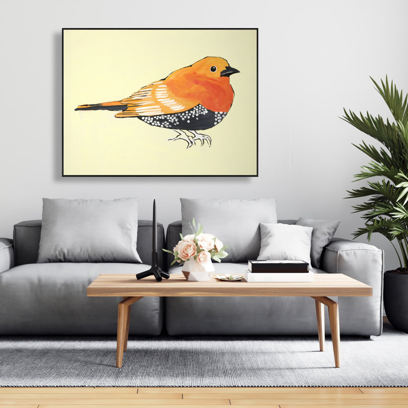 Illustration d'un petit oiseau orange - Toile encadrée beige