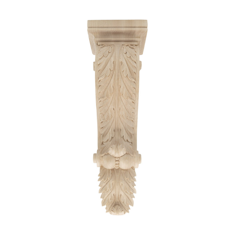 14 in x 4-3/8 in x 3-3/4 in Unfinished Large Hand Carved Solid Acanthus Leaf Wood Corbel, Hard Maple