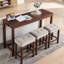 Table de bar et chaise 4 pièces avec charge de courant alternatif, table de 59 pouces, 3 tabourets en lin confortables résistants aux éclaboussures, pieds en bois massif, prise de courant encastrée pour salle à manger, tabourets rembourrés, pour la vie