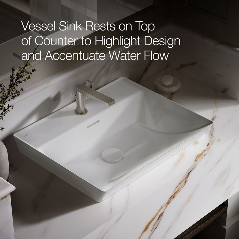 Brazn Rectangle Vessel Bathroom Sink, Honed Black, White, Single