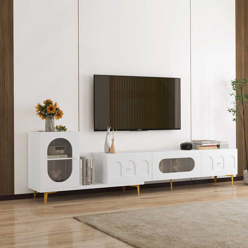 Wood Extendable TV Stand Rectangle Entertainment Center,Media TV Console For Living Room Bedroom, White