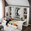 Lit de jour en bois avec bureau, armoires, tablettes ouvertes et tiroirs de rangement, lit multifonctionnel-40319214-40319123