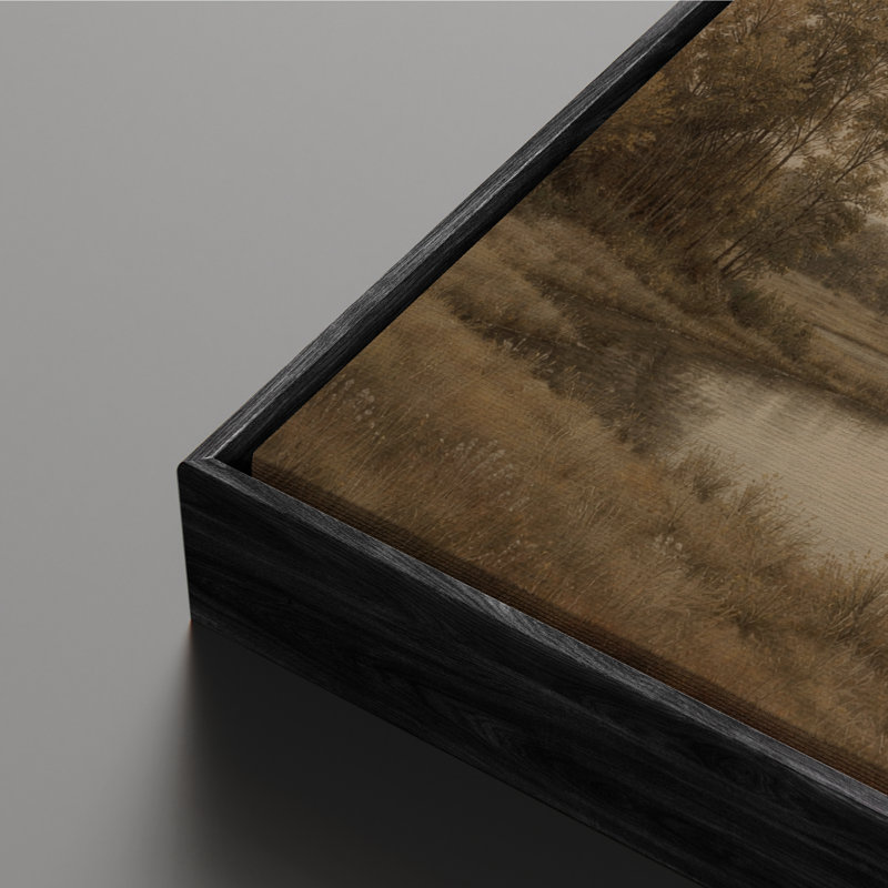 Art mural sur toile encadrée - Paysage de rivière tranquille avec arbres et Rolling Hills dans des tons neutres chaleureux - 16 po x 24 po, 24 po x 36 po