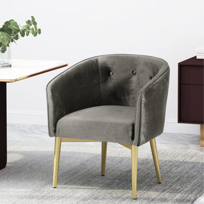 Grey Velvet Dining Chair With Button Tufting, Portraying Modern Sophistication And Support Detail, Exuding Glamour Iron Legs