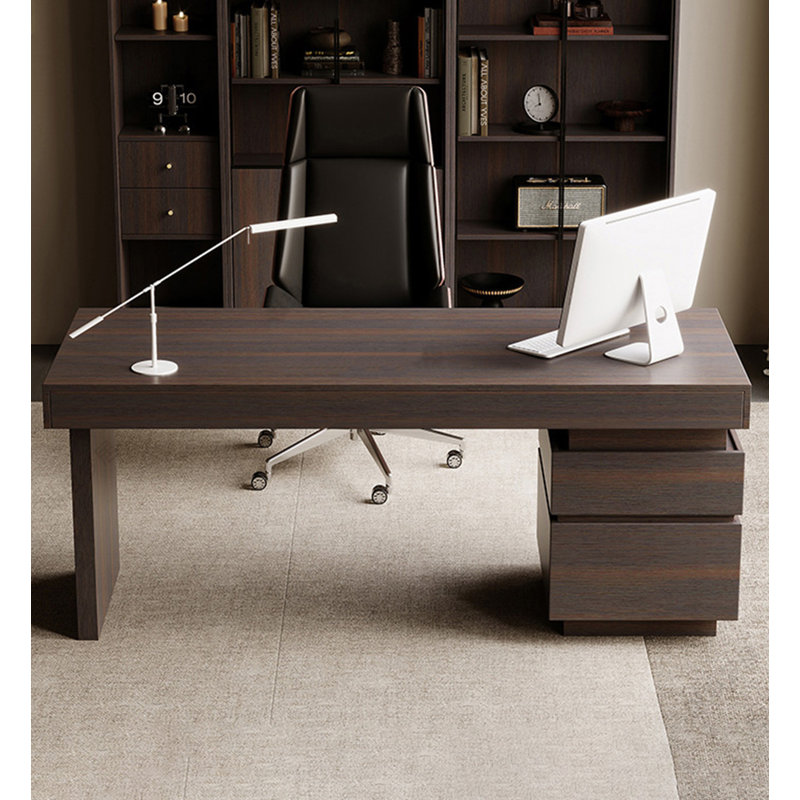 Minimalist Large Office Desk with Side Drawer Cabinet, 29.5" H x 63" W x 27.6"D