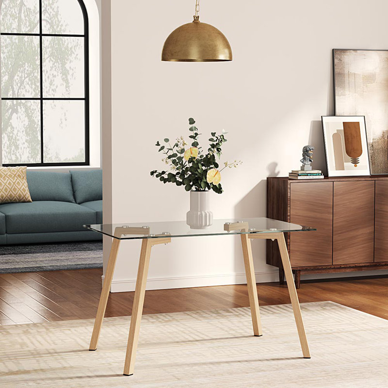 Furman Glass Top Metal Base Dining Table