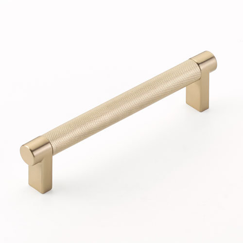 Emtek Select Cabinet Pull w/ Rectangular Stem & Knurled Bar, Satin Brass, 5" Center to Center