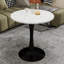 Table de salle à manger ronde d'aspect marbre avec base piédestal noire classique, 27,6 pouces, sièges 2 à 4, plateau blanc, style minimaliste moderne