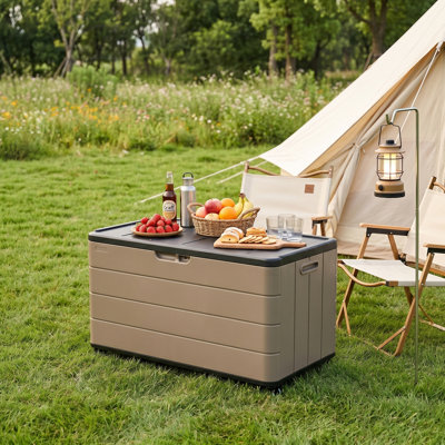 46" W X 24" H -110 Gallon Outdoor Waterproof Plastic(HDPE) Storage Deck Box With Wheels,Coffee