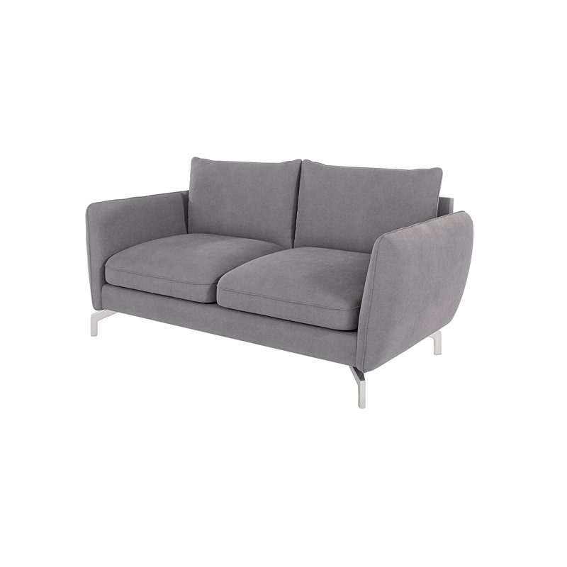Modern Sofa 2 seater  with Silver Metal Legs, Grey