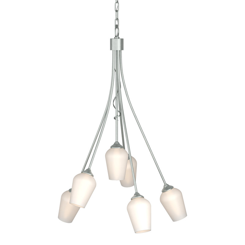Lustre géométrique à 6 lumières Flora, Opale, Platine rétro