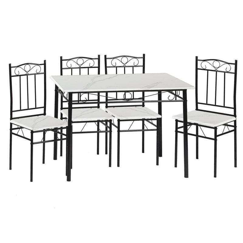 Mowgli 4 -Person Dining Set, White Marble/Black/White Marble