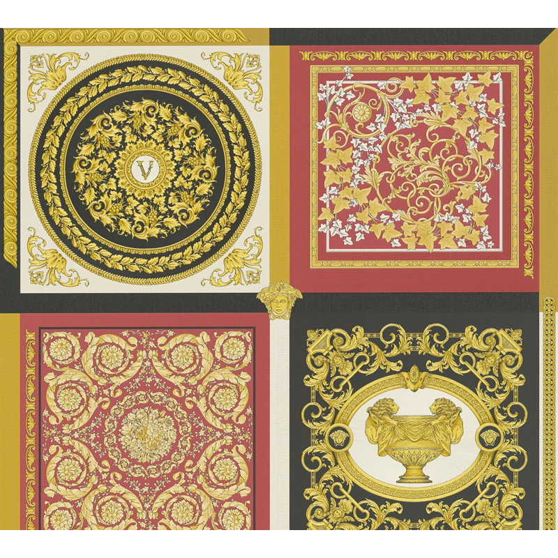 Versace Honey Bee Reverie Unpasted Vinyl Wallpaper, Gold Black Red Cream