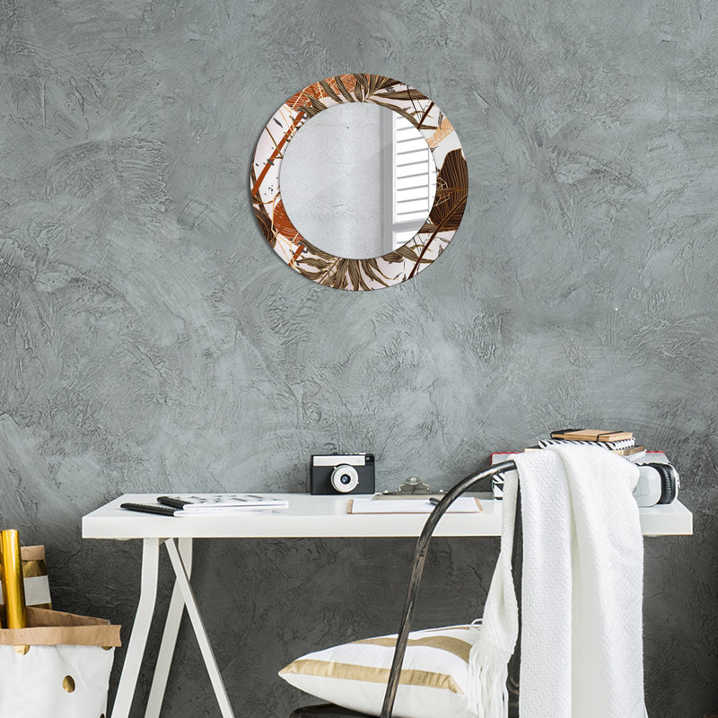 Huldar Glass Flat Mirror, 50cm H x 50cm W, Brown Palm Leaves