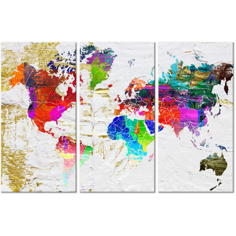 Golden Front - 3 Piece Print on Canvas, 80cm H x 120cm W