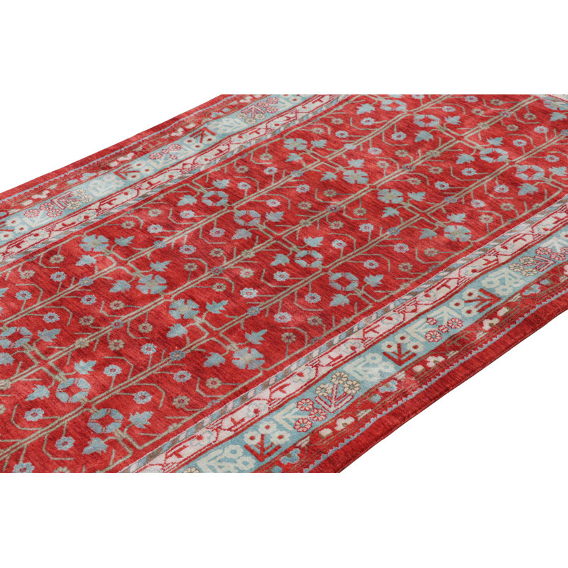 Rug & Kilim’S Khotan Style Rug In Red And Blue With Geometric Patterns