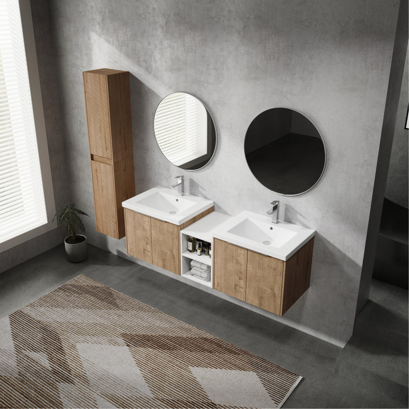 Stylish Wall-Mounted Bathroom Vanity With Abundant Storage And Elegant Sink
