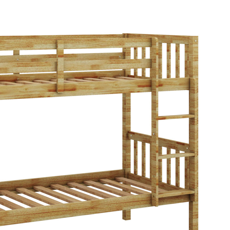Lit superposé en bois d'hévéa avec lit gigogne escamotable, convertible en deux lits indépendants, Naturel