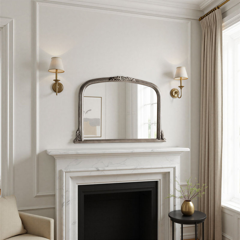 Arched Beaded Kalmar Overmantle Mirror, Silver