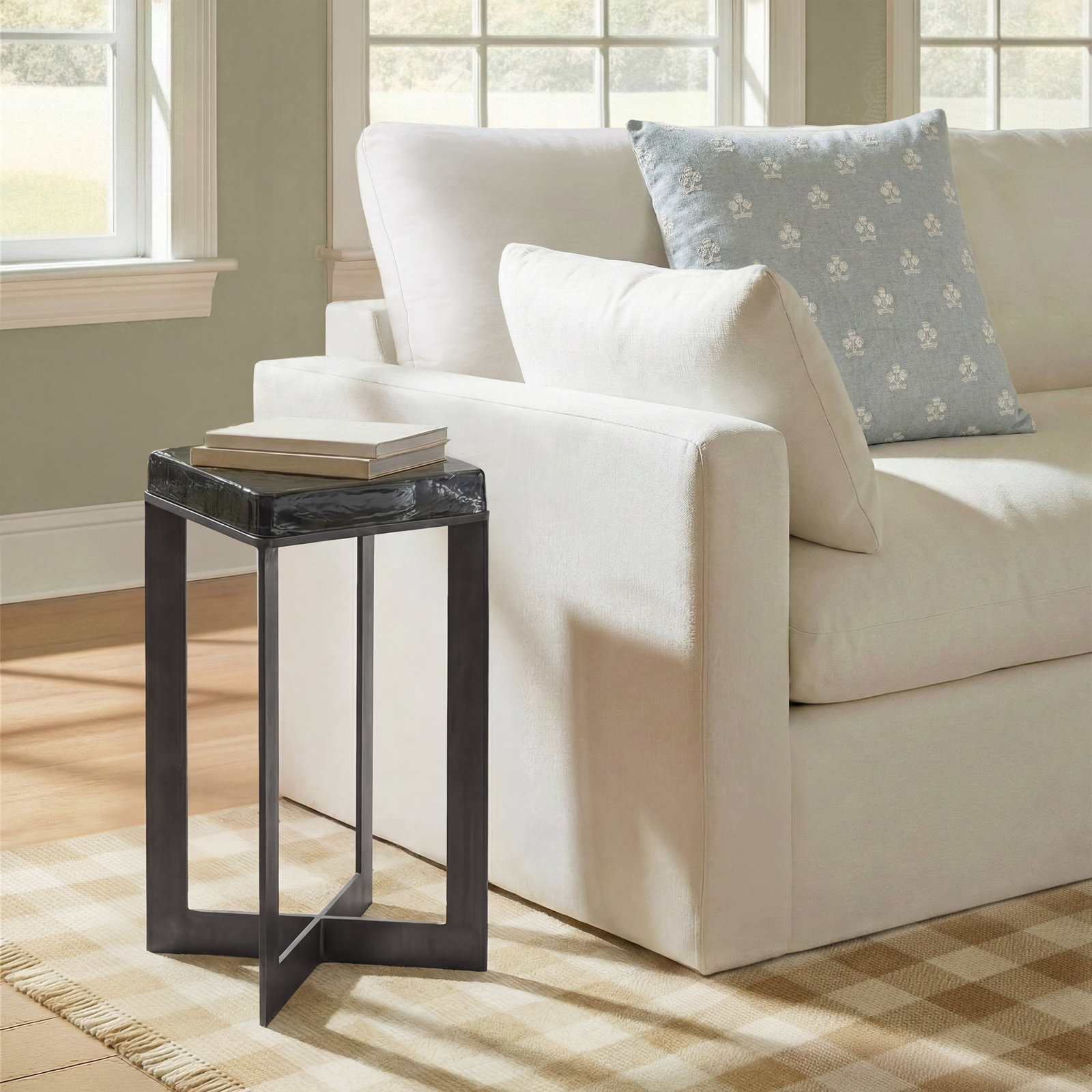 Alexzis Cast Glass End Table-Clear Cast Glass, Dark Brass, Clear