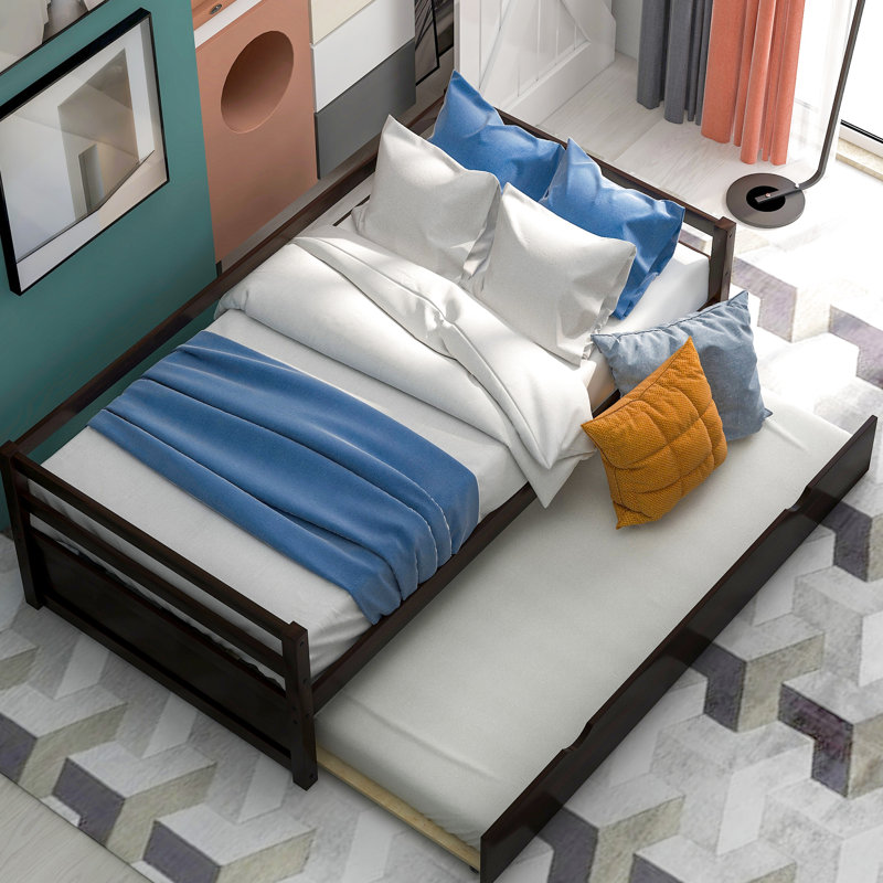 Lit de jour avec lit gigogne, taille simple - Structure en bois massif pour lit gigogne confort