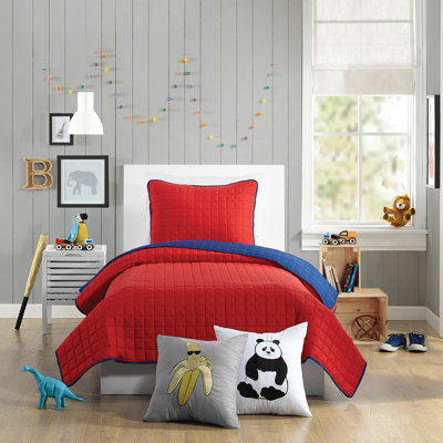 Ensemble de courtepointe réversible en microfibre rouge et bleue unie Ayer pour enfants et adolescents