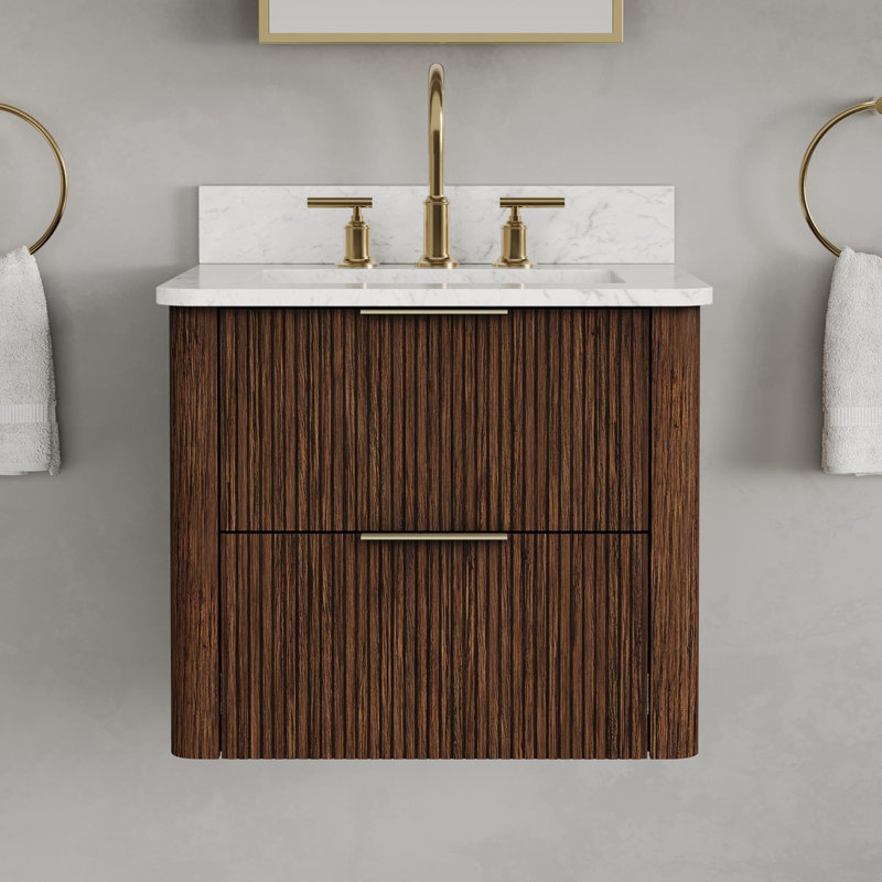 Clapp Single Rectangle Sink Floating Bathroom Vanity with Cultured Marble Top in Truffle Oak, 24"