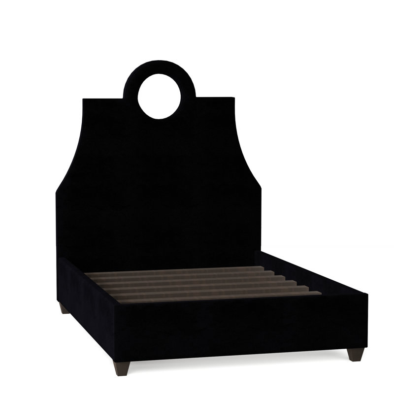 Tess Upholstered Bed, Queen, Bella Black Performance Velvet, Brown Mahogany