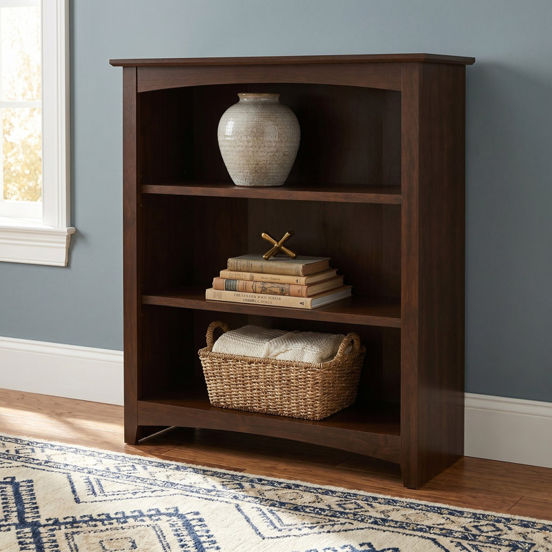Malani 36" H Solid Wood Classic Bookcase, Coffee, (3 Shelves) 36"H x 31.75"W x 12.875"D