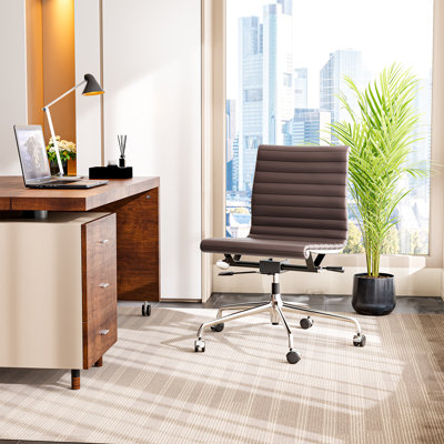 Mid or High Back Genuine Leather Armless Office Chair with Aluminum Frame