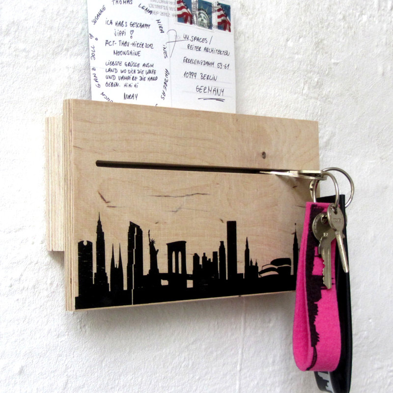 Solid Wood Wall Organizer with Key Hooks