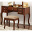Coiffeuse et tabouret classiques, couleur cerisier, mobilier de chambre, siège rembourré, contreplaqué avec tabouret, tiroirs spacieux, construction en bois d'hévéa