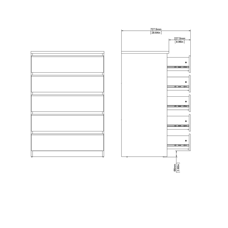Jada 5 Drawer 30.31" W Chest, Black Wood Grain