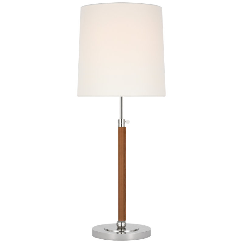 Bryant Metal Table Lamp, 27.5" H x 12" W x 12" D, Polished Nickel/Natural Leather