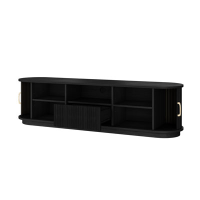 Meuble télé vintage avec portes coulissantes en bois à lattes pour téléviseurs de 75 po ou moins, meuble télé avec tiroir et gestion des câbles Farmhouse