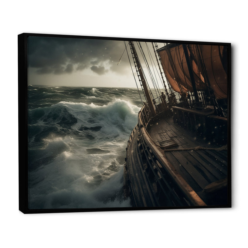 «Ship in the Middle of a Storm III», reproduction sur toile, H 16 po x l 32 po x P 1 po, Cadre flottant noir