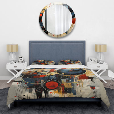 Ensemble de housse de couette Minimalisme avec formes rouges et noires élégantes - formes modernes abstraites