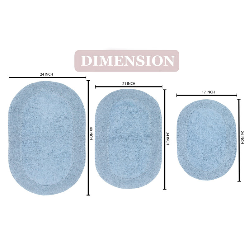 Ensemble de tapis pour salle de bain 100% coton Yashvi, Bleu