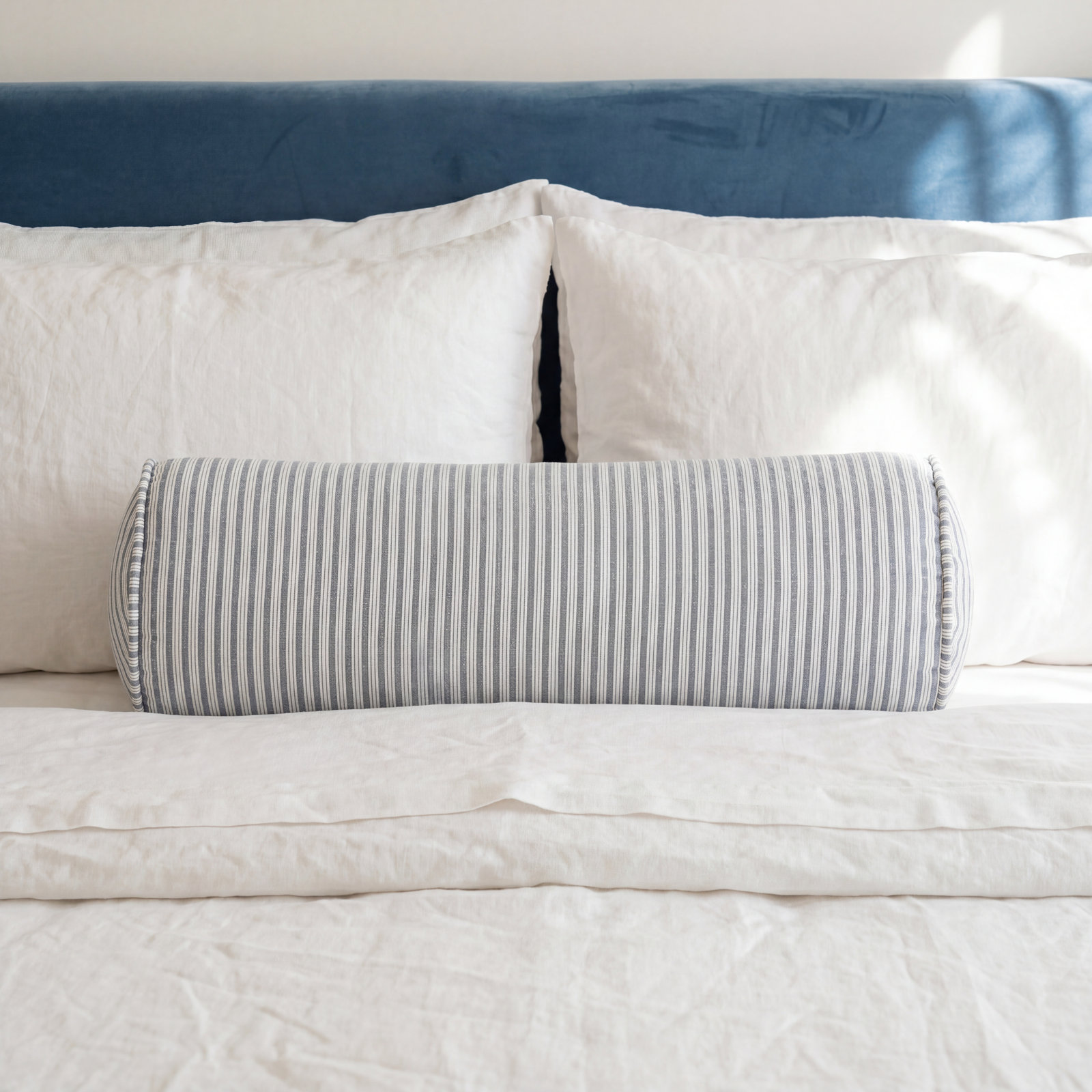 Birch Lane Polo Stripe Calypso Piped Bolster Pillow, Blue, Polyester