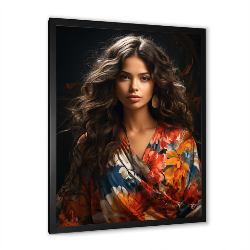 Femme boho latina III sur toile, H 32 po x l 16 po x P 1 po, Cadre photo noir