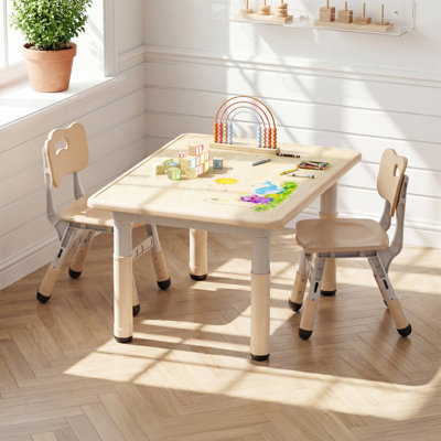 Ensemble de table et de chaises à hauteur réglable pour enfants avec surface facile à nettoyer, naturel
