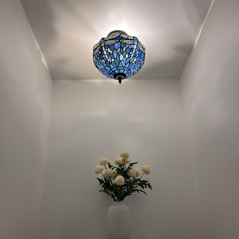 Tiffany Glass Flush Mount, Blue