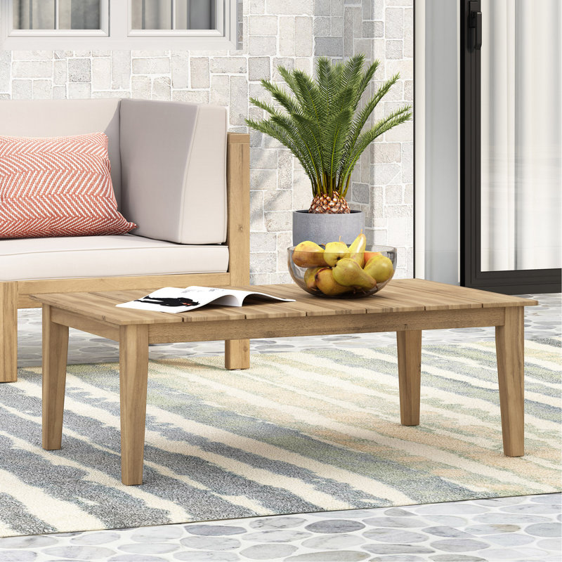 Table basse d'extérieur en bois d'acacia, brun clair, H 14 po x l 23,5 po x L 39,5 po