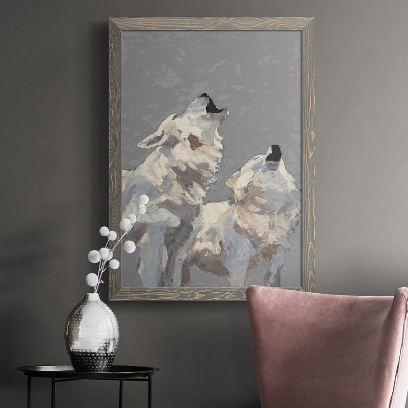 Midnight Wolves " Midnight Wolves ", 37.5" H x 27.5" W x 1" D, Gray, Gray Framed