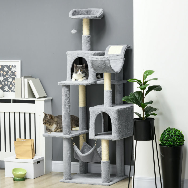 Arbre à chat 70 po, tour pour chat avec condo, hamac, poteaux à griffer