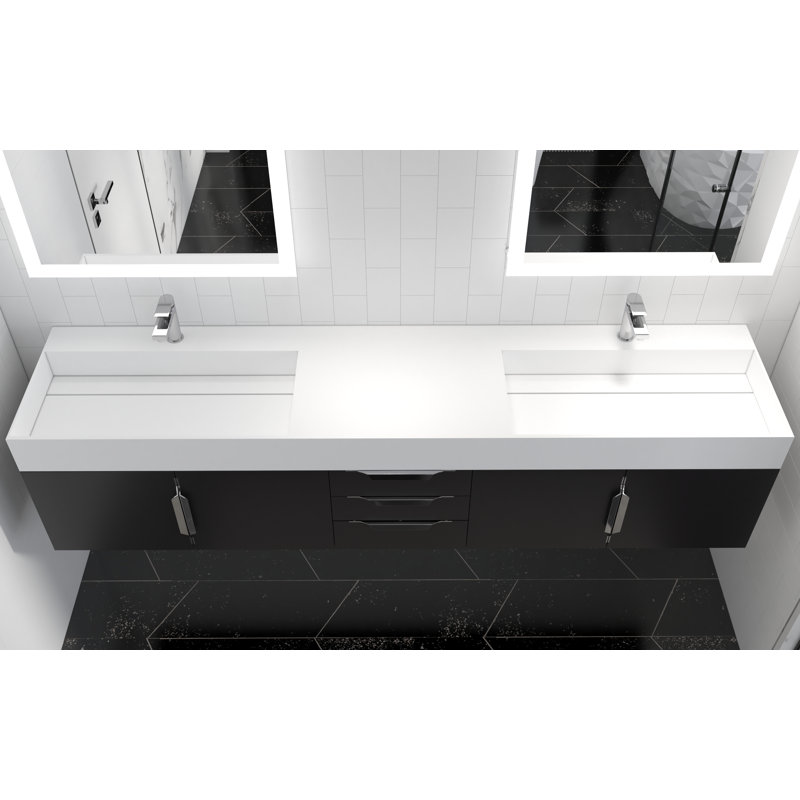 84" Amazon Double Bathroom Vanity with Top, White, Black, Chrome